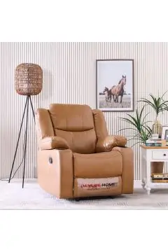 DANUBE | Marji 1 Seater Manual Air Leather Recliner with Cupholder and Storage - Tan | 810401500289