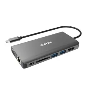 UNITEK | USB3.1 Type-C Aluminium Multi-Port Hub with Power Delivery (2-Port USB3.0 + HDMI + VGA + SD + Audio + Gigabit Ethernet + USB-C PD/Data) | D1019A