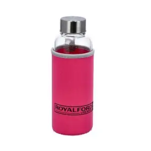 ROYALFORD | Borosilicate Glass Bottle 420ML Pink-Lead-Free Bottle with Neoprene Bag|Crystal Clear Construction|Ideal for Water, Drinks, Brew, Coffee, Tea, Sauces | RF9732